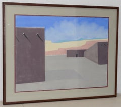 Vintage Southwest Adobe Landscape Pintura al pastel original c.1985