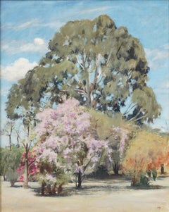 Vintage Spring Blossom Tree Impressionist Landscape Framed Oil Painting