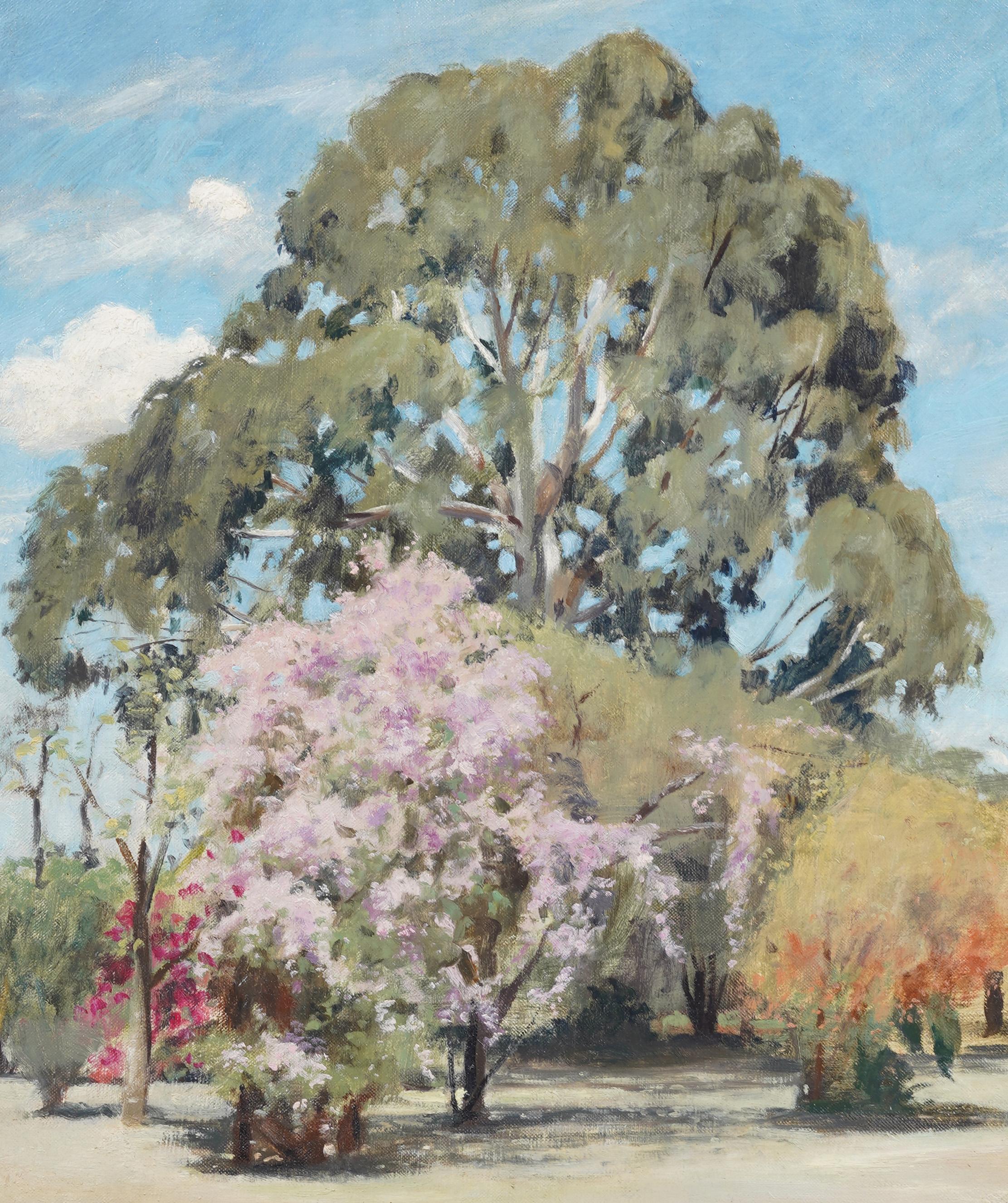 Vintage Spring Blossom Tree Paesaggio impressionista dipinto ad olio incorniciato - Painting Impressionismo di Unknown