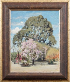 Vintage Spring Blossom Tree Impressionist Landscape Framed Oil Painting