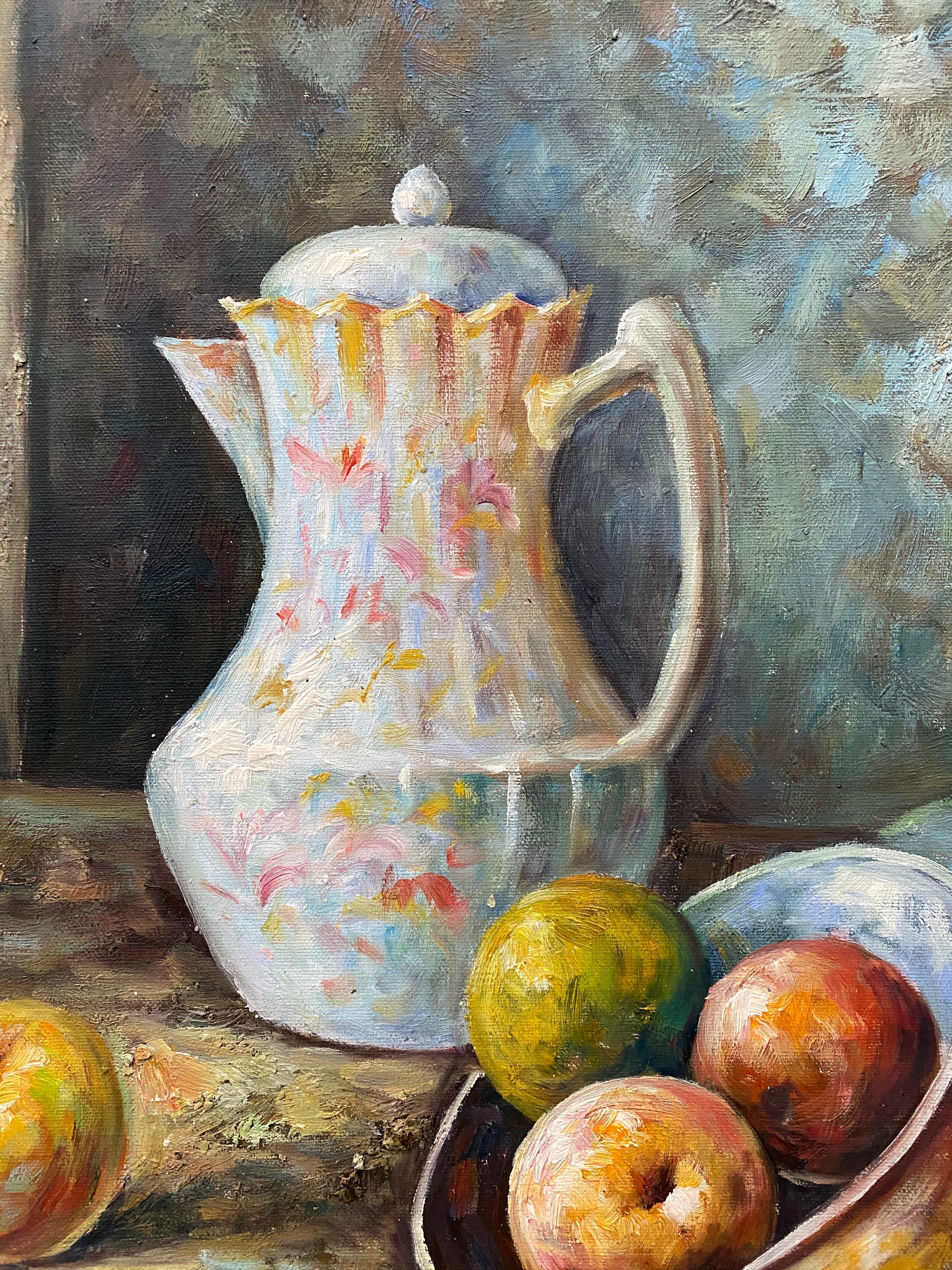 Vintage Still Life Oil Painting by W. Adam C.1970 For Sale 1