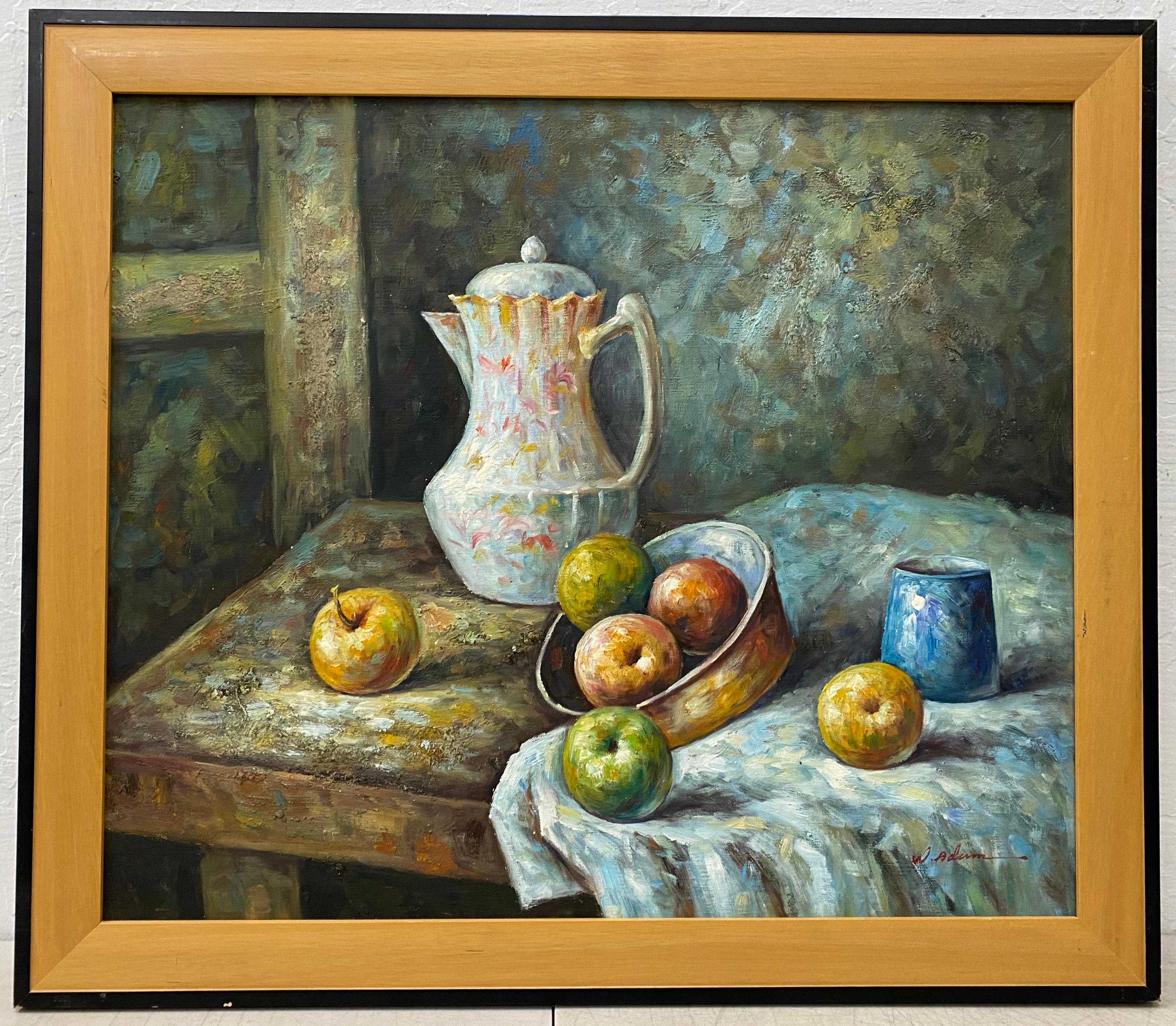 Unknown Still-Life Painting - Vintage Still Life Oil Painting by W. Adam C.1970