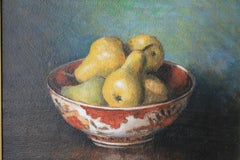 Vintage Still Life oil painting of pears in a bowl