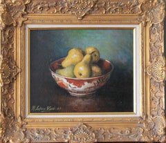 Vintage Still Life oil painting of pears in a bowl