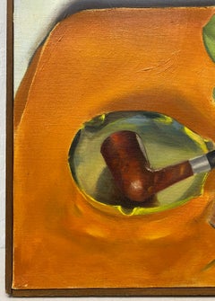 Vintage Still Life Oil Painting With Dried Flowers in a Green Vase by J. Viola C