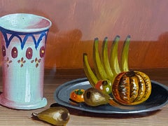 Vintage Still Life Painting with Fruit and Porcelain Cup c.1970