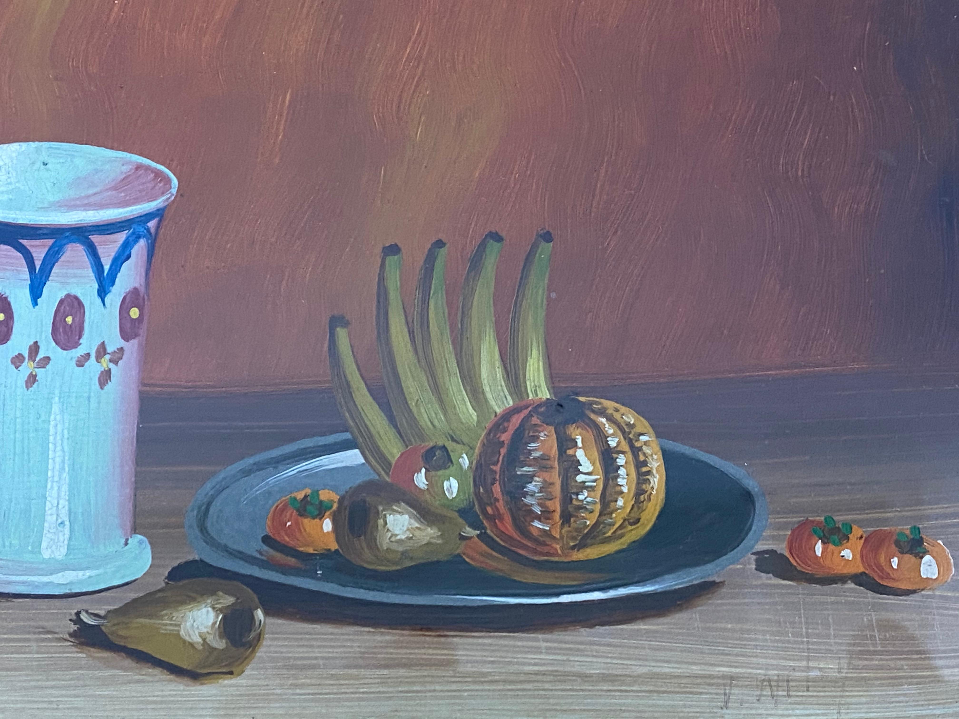 Vintage Still Life Painting with Fruit and Porcelain Cup c.1970

Original oil on masonite under glass

Masonite dimensions 7