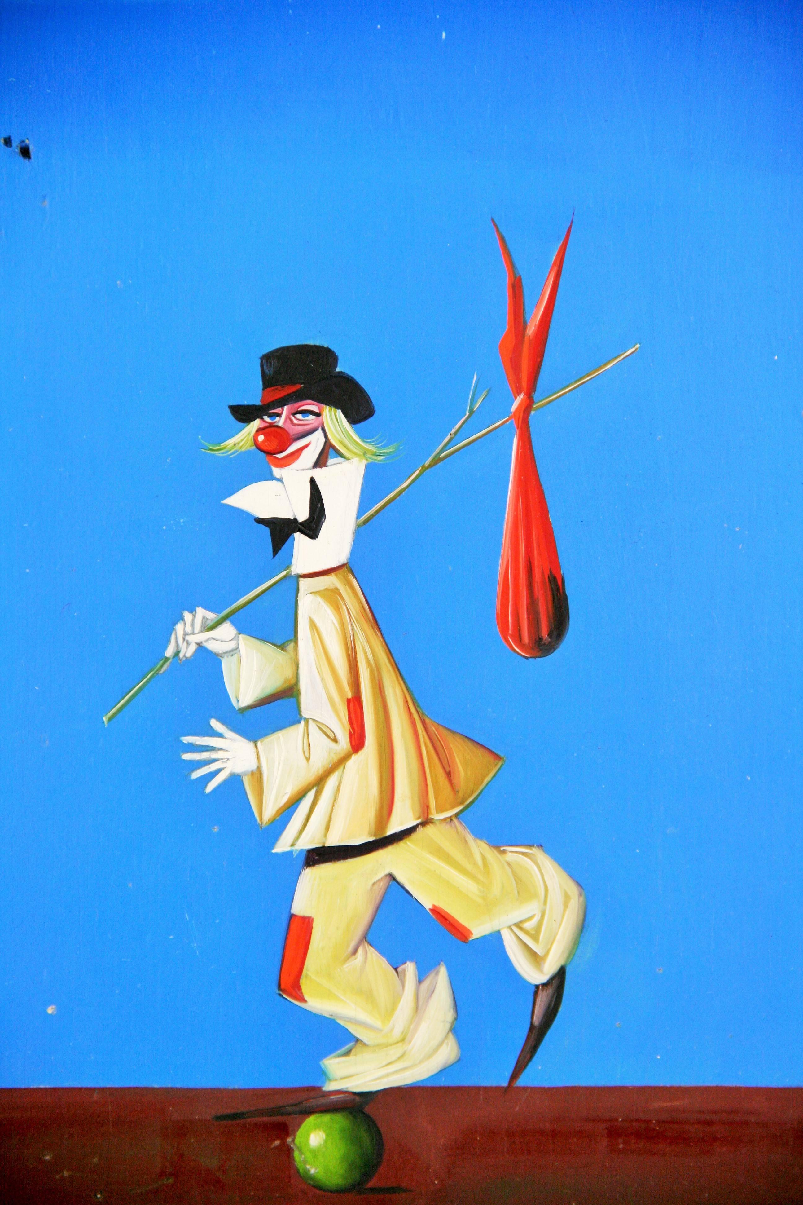 Vintage Surreal  Clown Oil Painting 