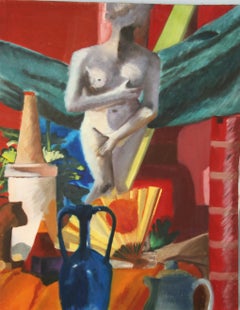 Peinture sur toile vintage surréaliste d'une femme nue française