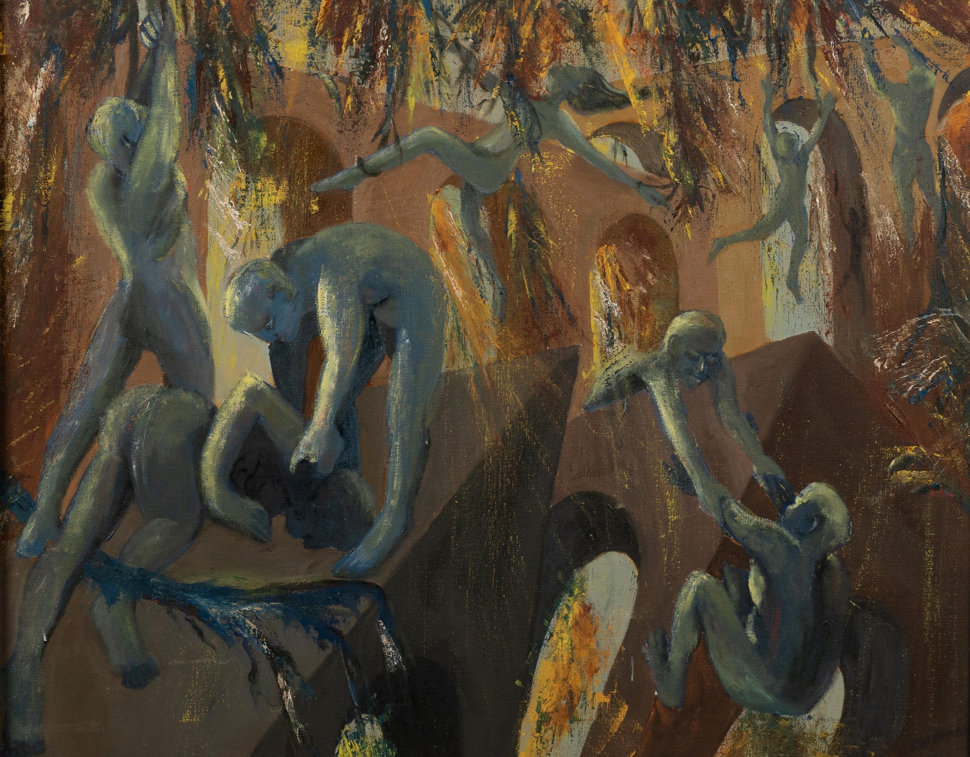 Vintage Surreal Signed Nude Figures Encadré Original Modernist Oil Painting en vente 2