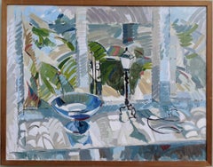 Vintage Swedish Abstract Still Life Framed Oil Painting - Summer Window