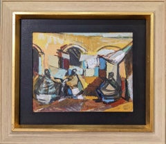 Vintage Swedish Figurative Oil Painting, Brita Hansson - Market Square