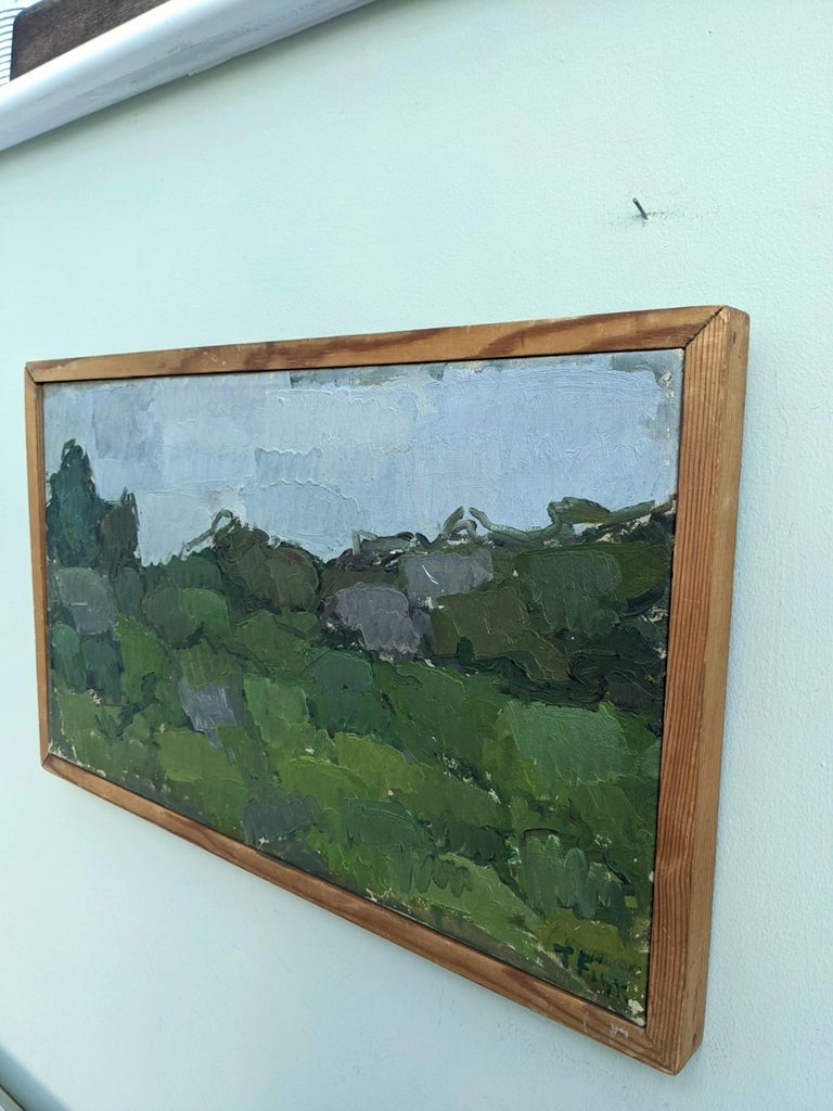 Vintage Swedish Framed Abstract Landscape Oil Painting - Greenery 4
