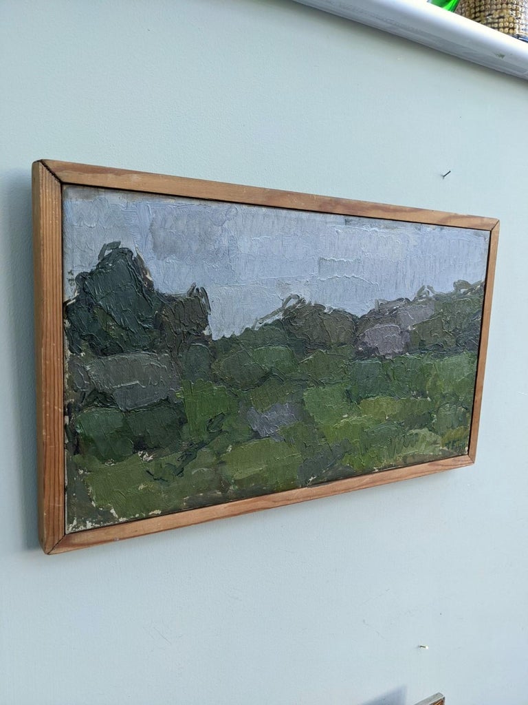 Vintage Swedish Framed Abstract Landscape Oil Painting - Greenery 5