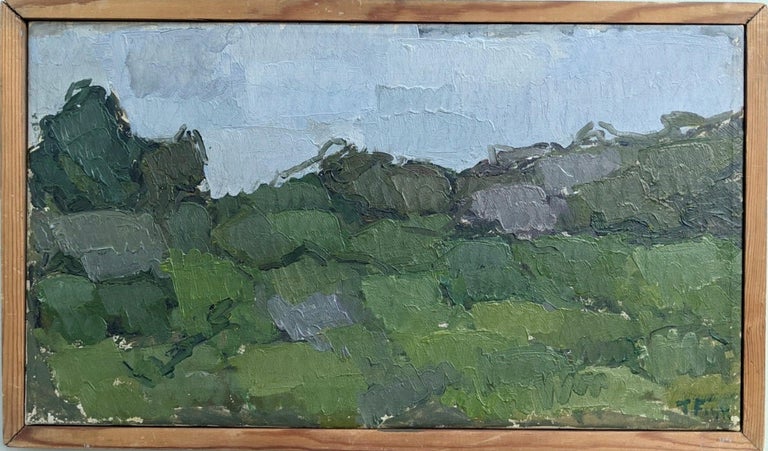 Unknown Landscape Painting - Vintage Swedish Framed Abstract Landscape Oil Painting - Greenery