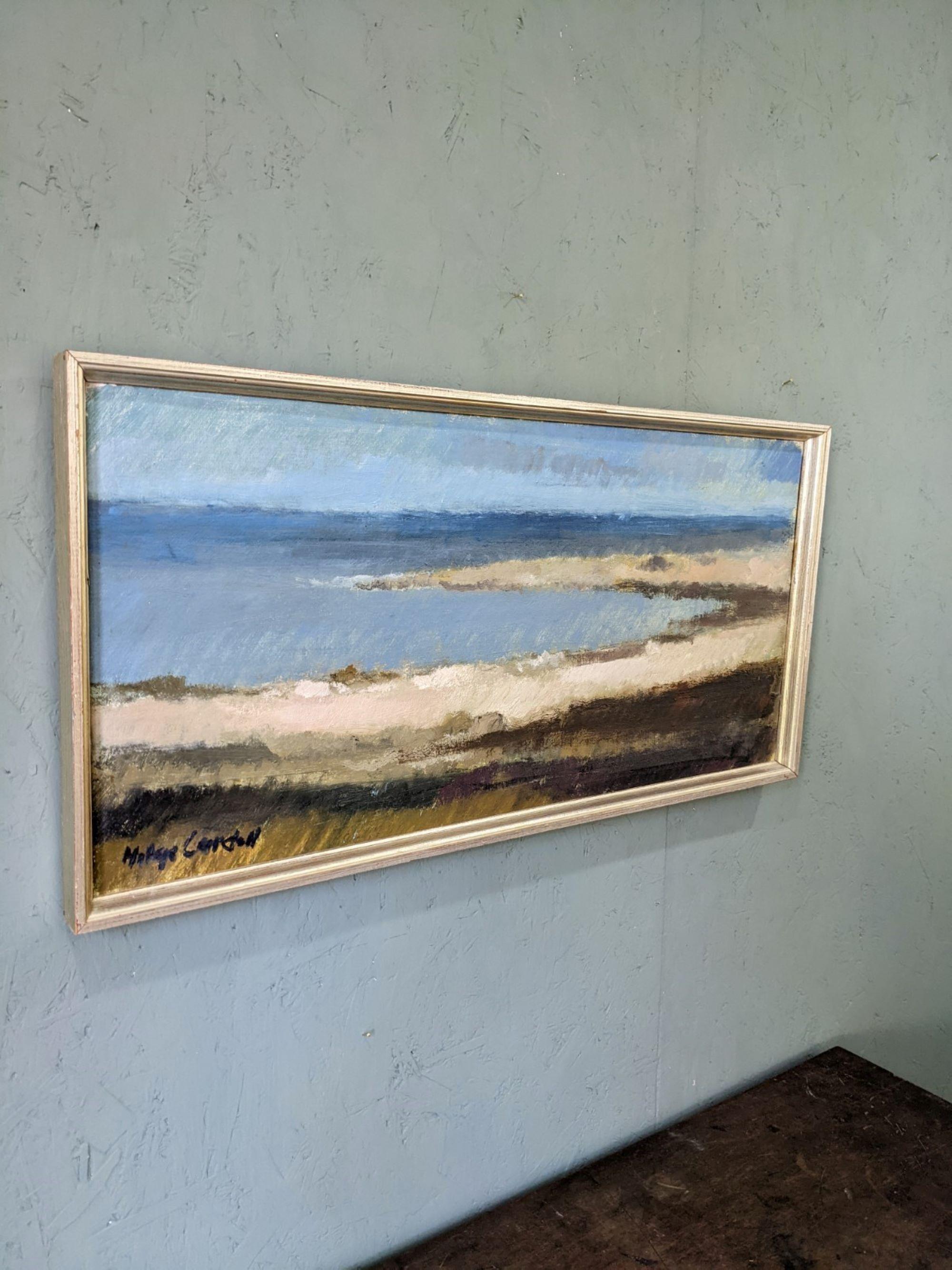 BLUE BREEZE
Size: 36 x 72cm (including frame)
Oil on canvas

A restful and atmospheric mid-century modernist coastal scape painting, executed in oil onto canvas.

Simple yet effective in its composition, this scenic work of art presents a panoramic