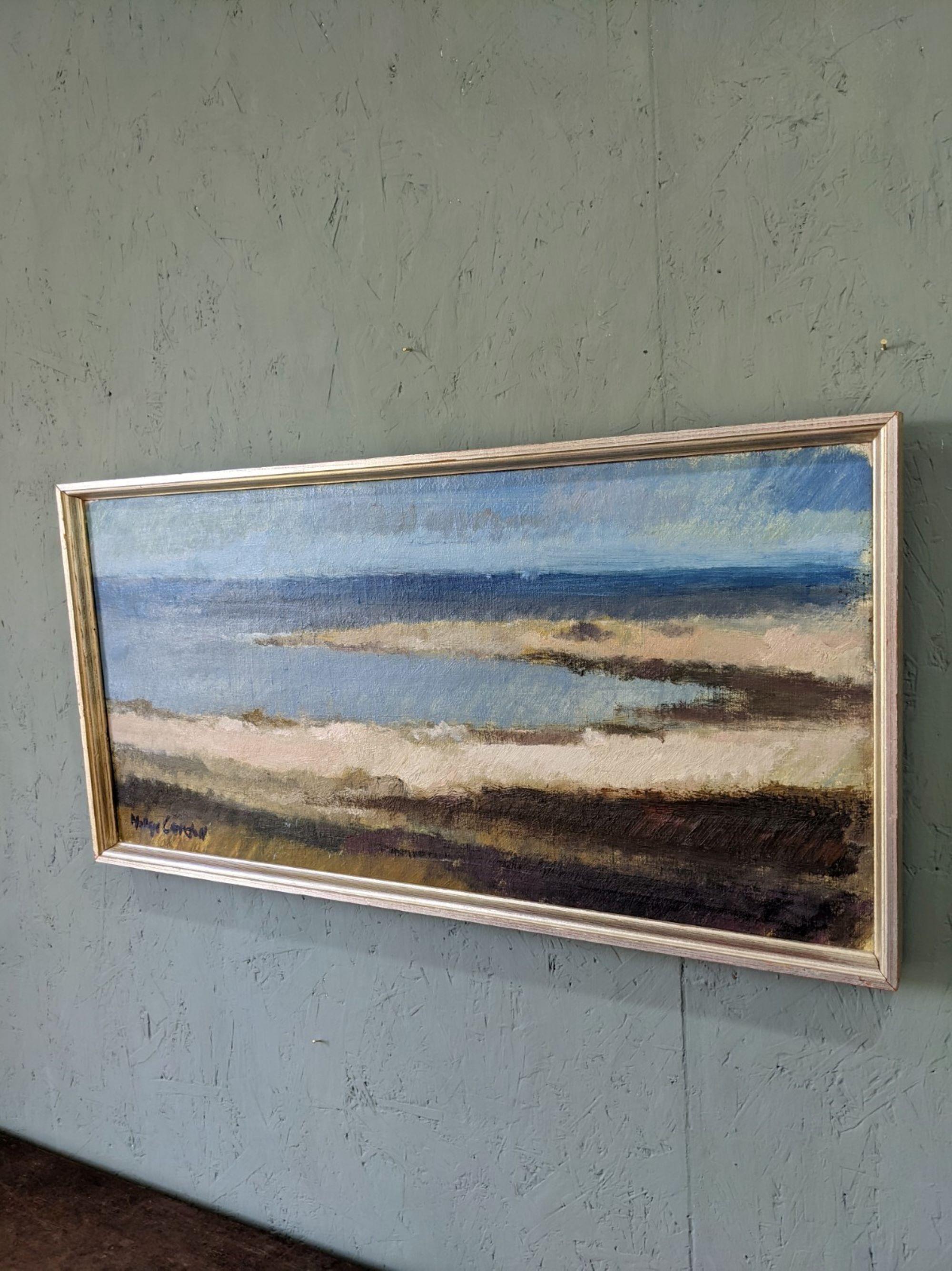 Vintage Swedish Mid-Century Framed Coastal Landscape Oil Painting - Blue Breeze 1