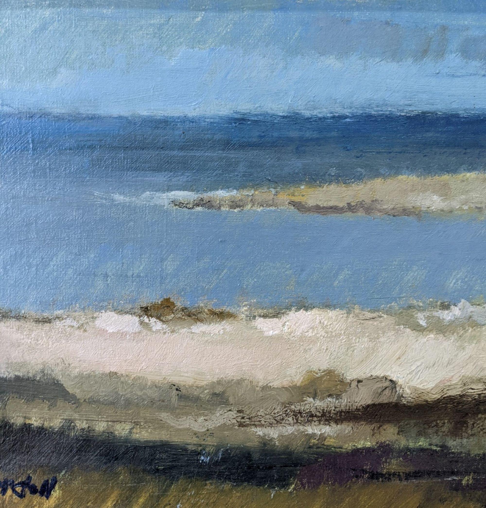 Vintage Swedish Mid-Century Framed Coastal Landscape Oil Painting - Blue Breeze 2