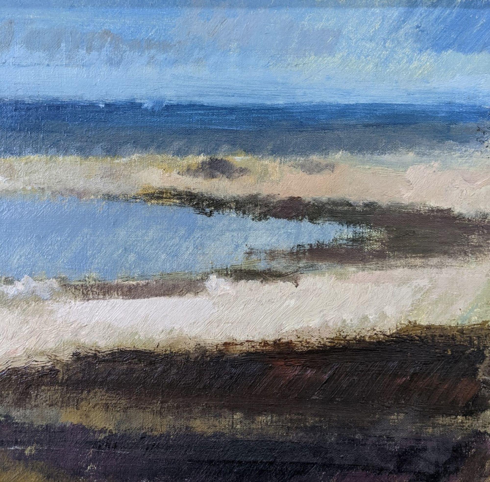 Vintage Swedish Mid-Century Framed Coastal Landscape Oil Painting - Blue Breeze 3