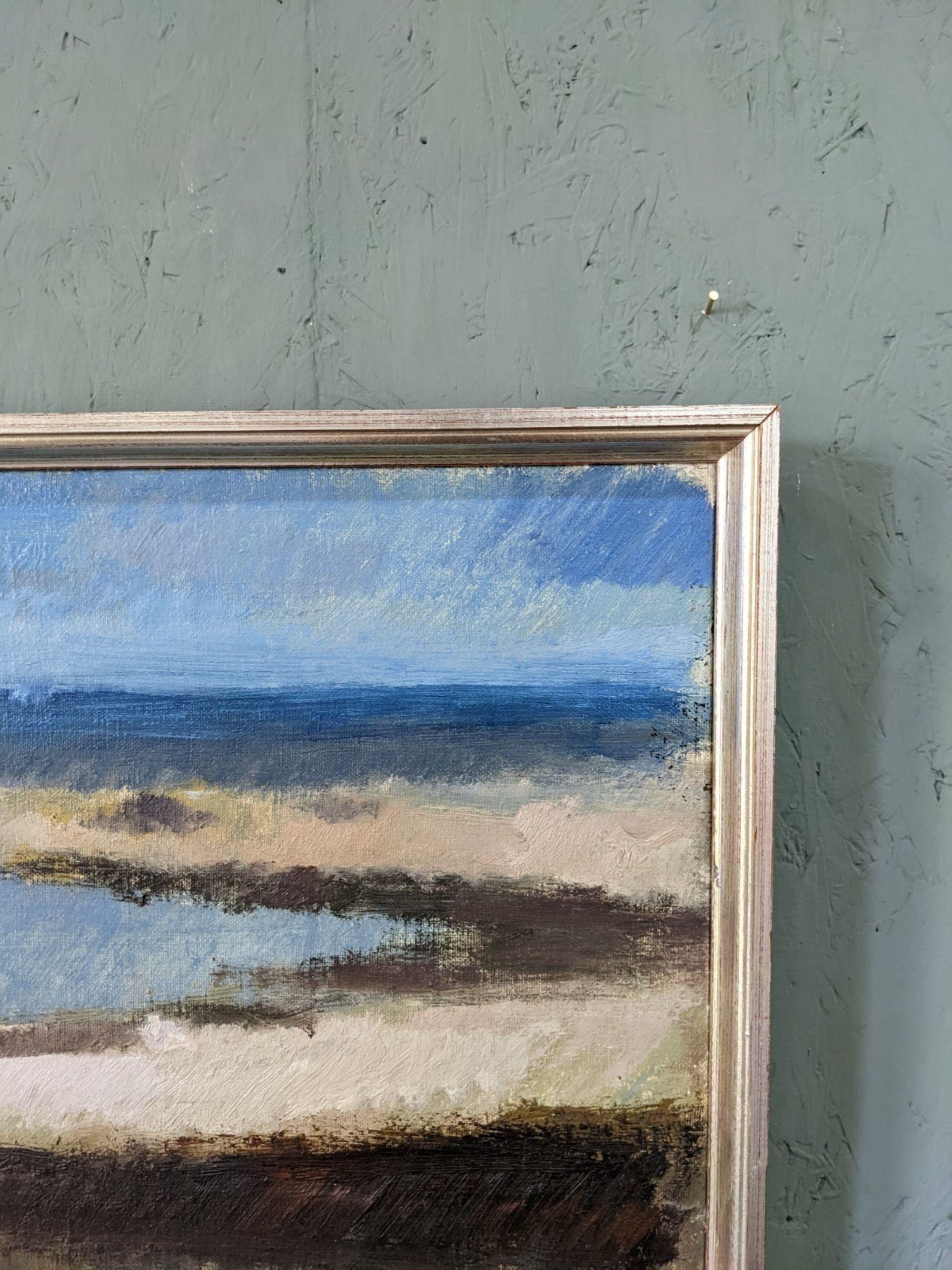 Vintage Swedish Mid-Century Framed Coastal Landscape Oil Painting - Blue Breeze 5