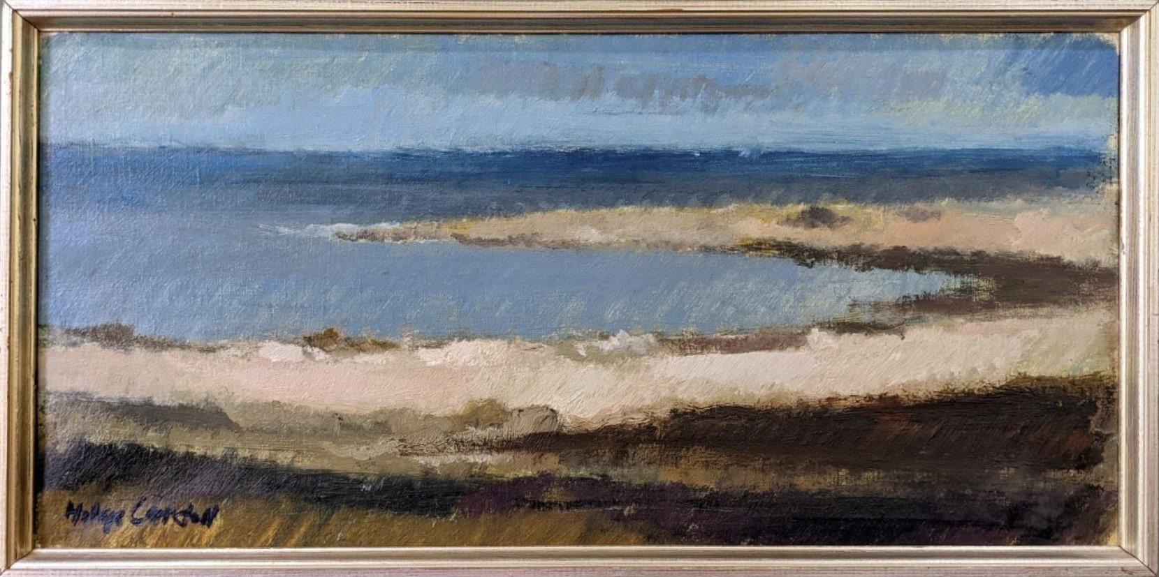 Unknown Landscape Painting - Vintage Swedish Mid-Century Framed Coastal Landscape Oil Painting - Blue Breeze