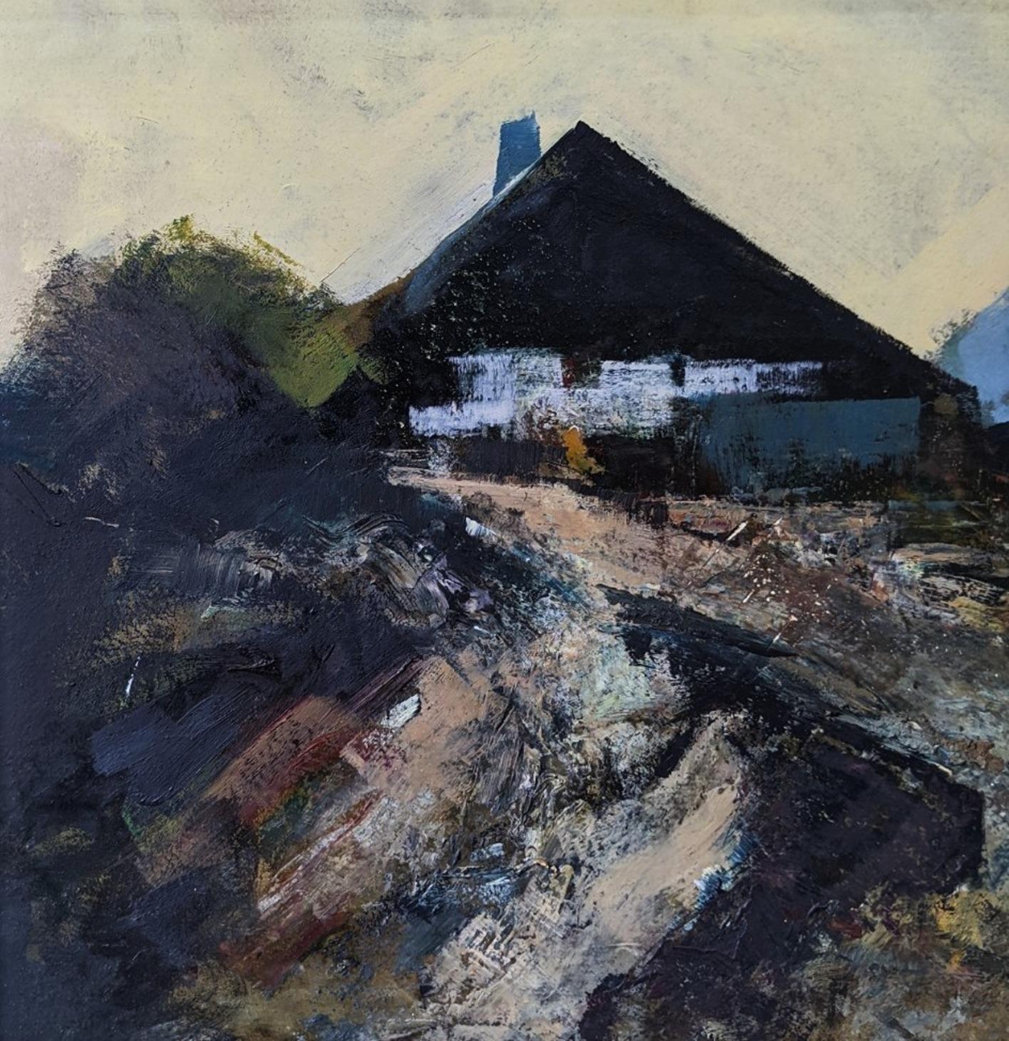 Vintage Swedish Mid-Century Framed Landscape Oil Painting - Sunrise House 1