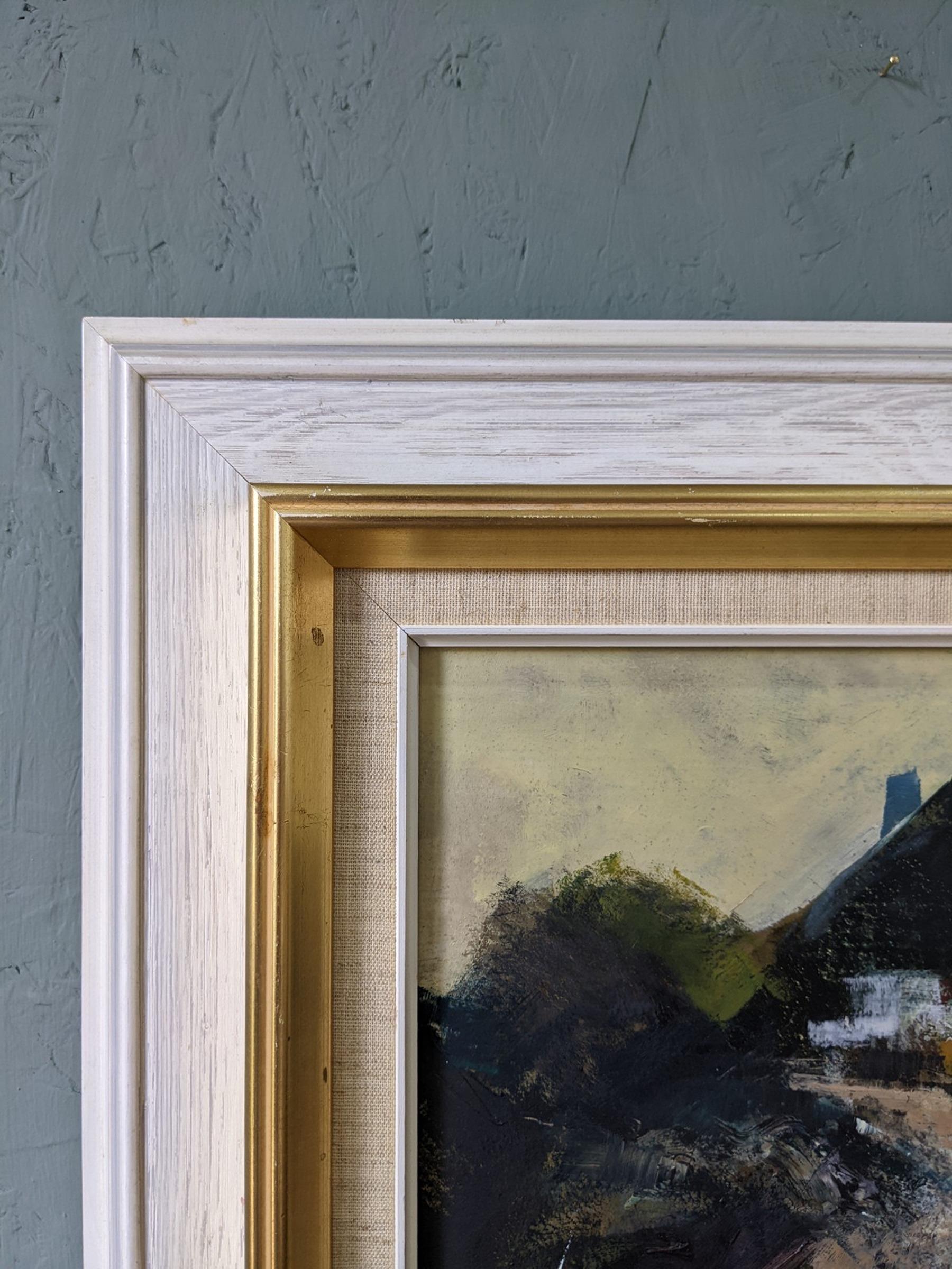Pintura al óleo sueca vintage de mediados de siglo sobre un paisaje - Casa del amanecer 1