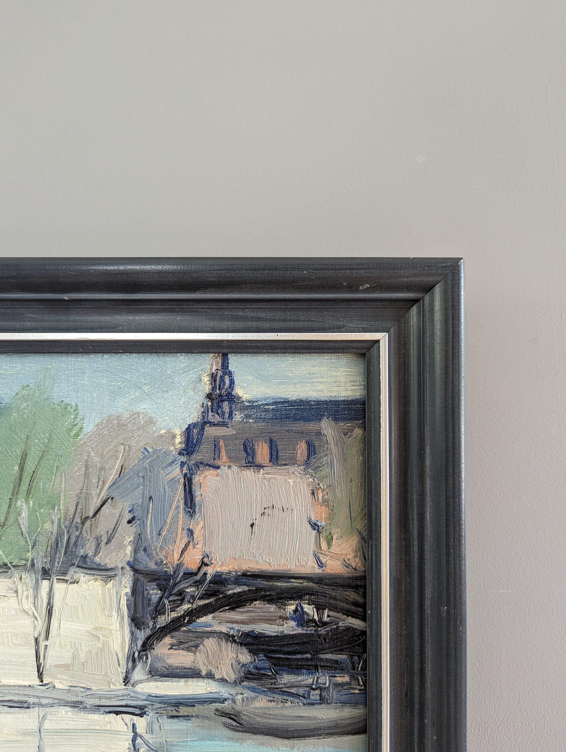 Vintage Swedish Mid-Century Mini Landscape Framed Oil Painting - River Walk 4