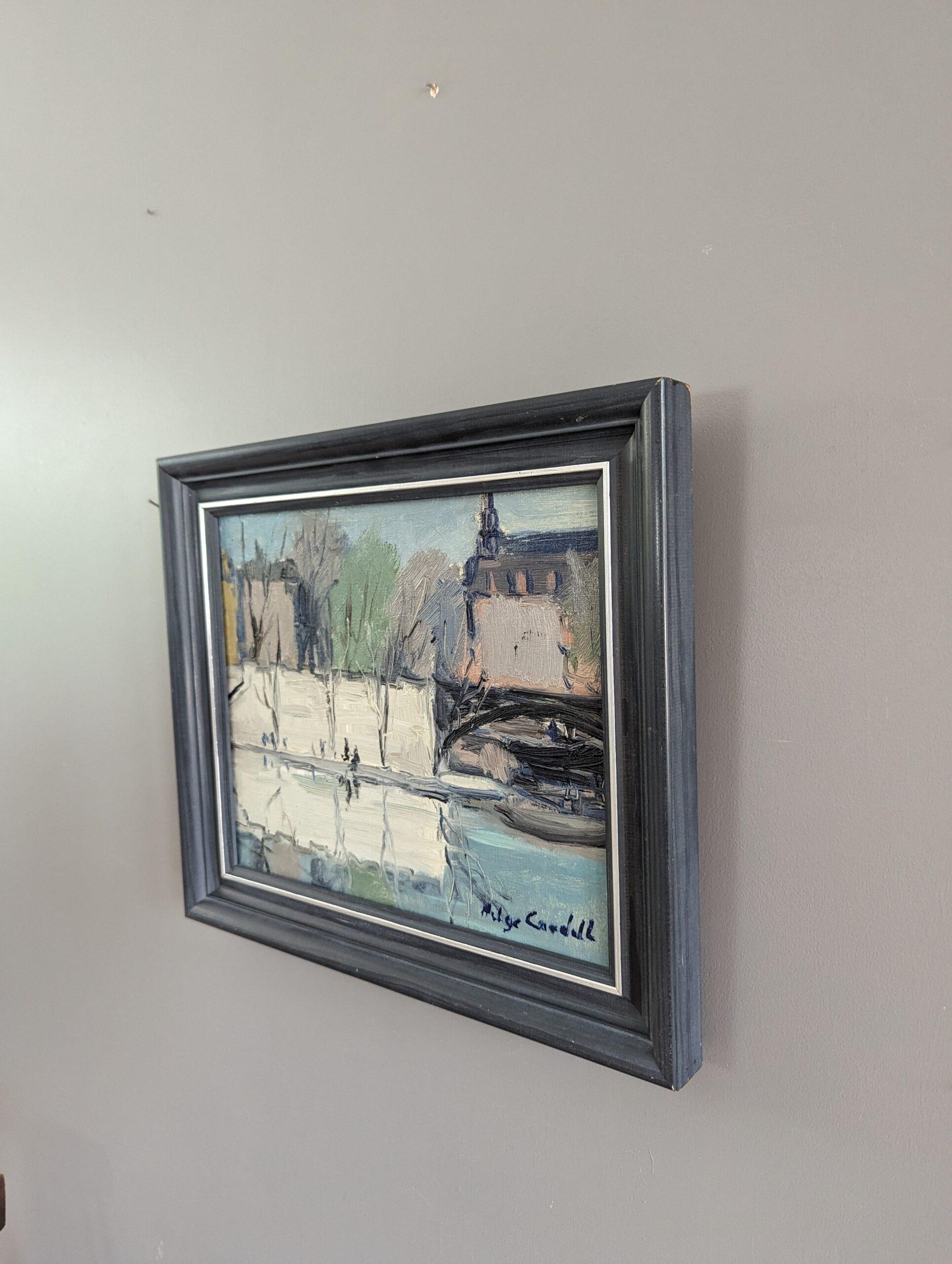 Vintage Swedish Mid-Century Mini Landscape Framed Oil Painting - River Walk 6