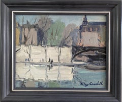 Vintage Swedish Mid-Century Mini Landscape Framed Oil Painting - River Walk