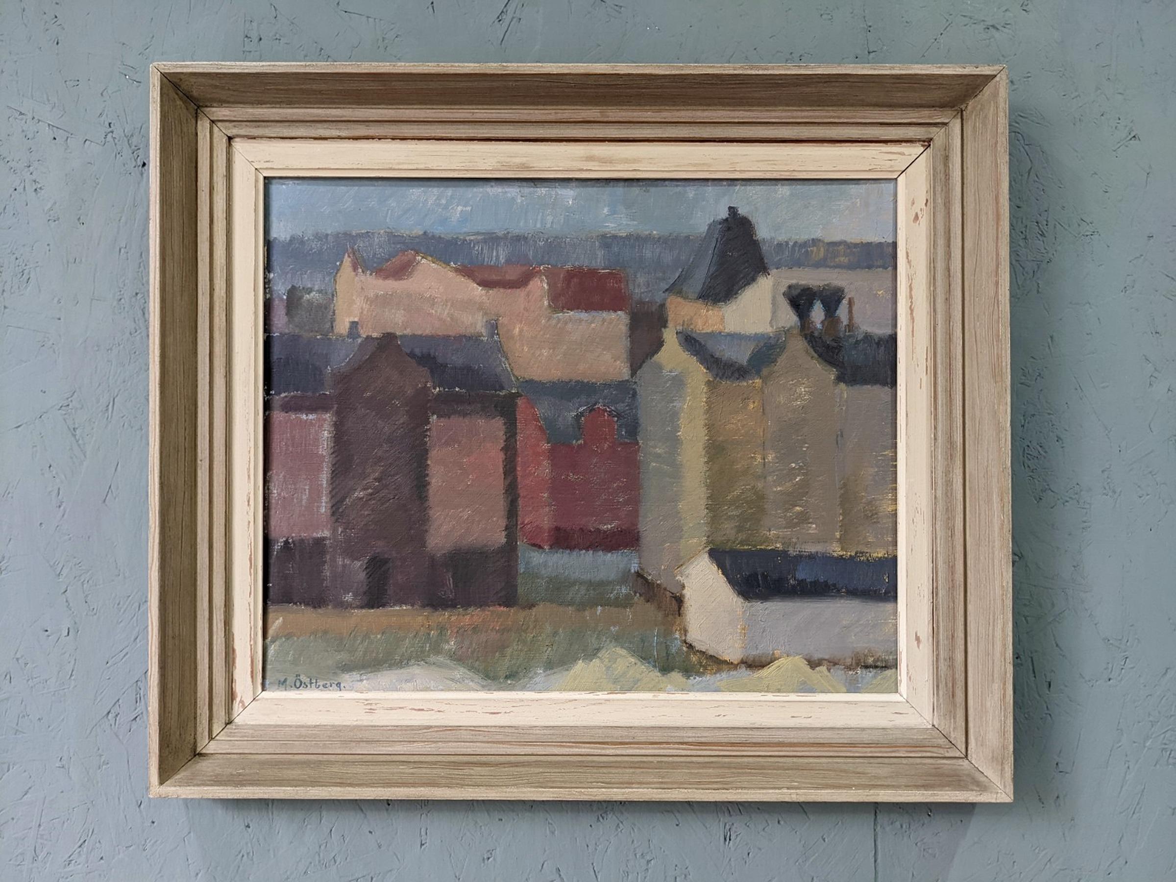 FACADES
Size; 50 x 58 cm (including frame)
Oil on Board

A poignant and beautifully executed mid century modernist cityscape composition, painted in oil onto board.

Presenting a row of coloured buildings, the artist has skilfully reconstructed this