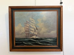 Vintage Tall Ship Oil Painting on Canvas Signed Framed Clipper Marine Seascape