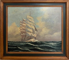 Vintage Tall Ship Oil Painting on Canvas Signed Framed Clipper Marine Seascape
