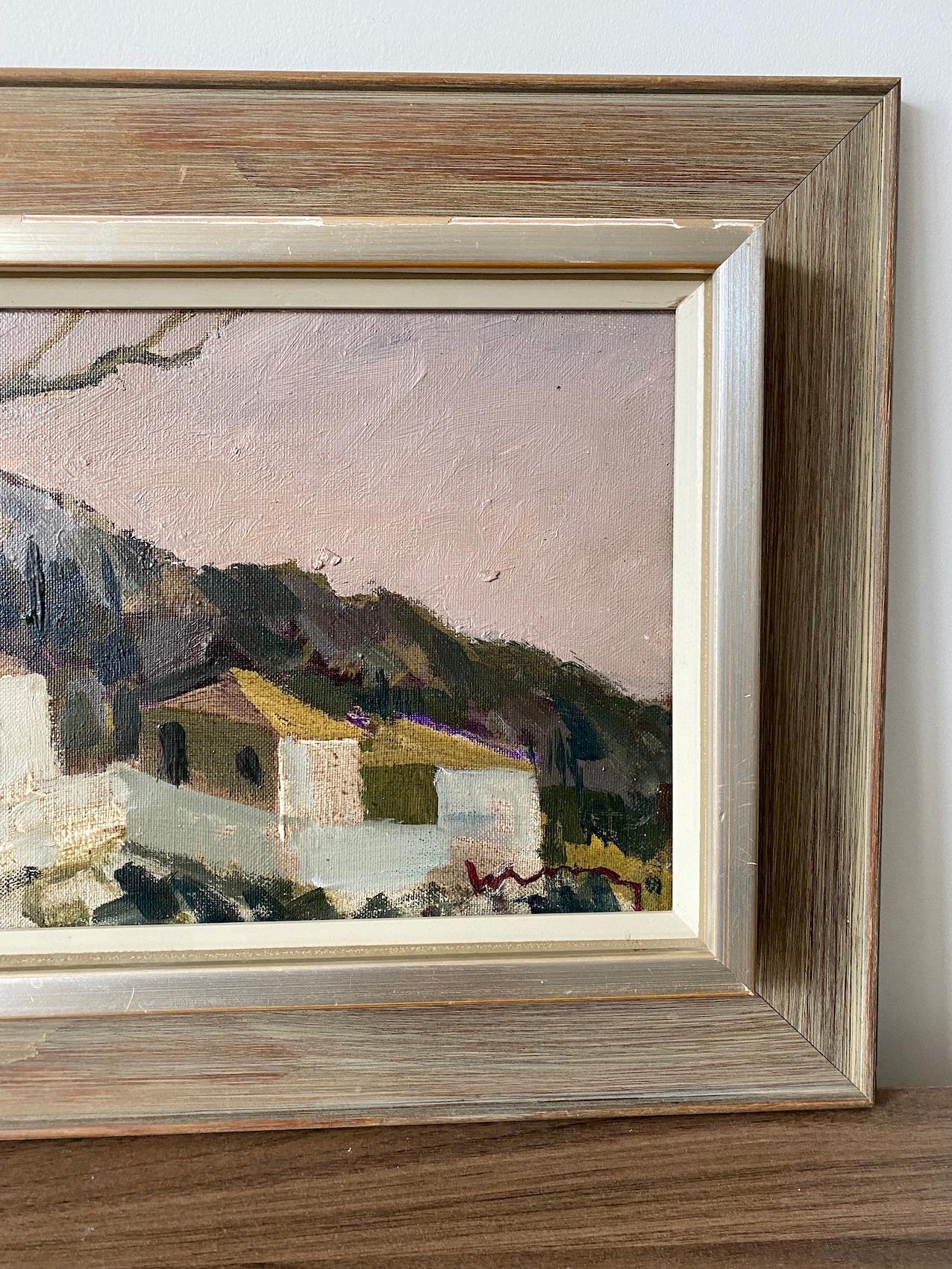 Vintage Town Landscape Framed Oil Painting Swedish Art - Sunset View 3