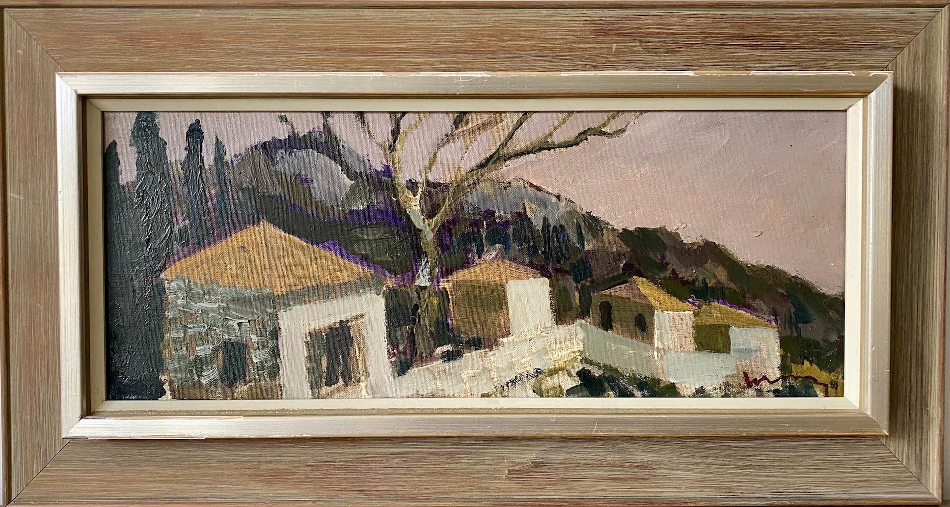 Unknown Landscape Painting - Vintage Town Landscape Framed Oil Painting Swedish Art - Sunset View