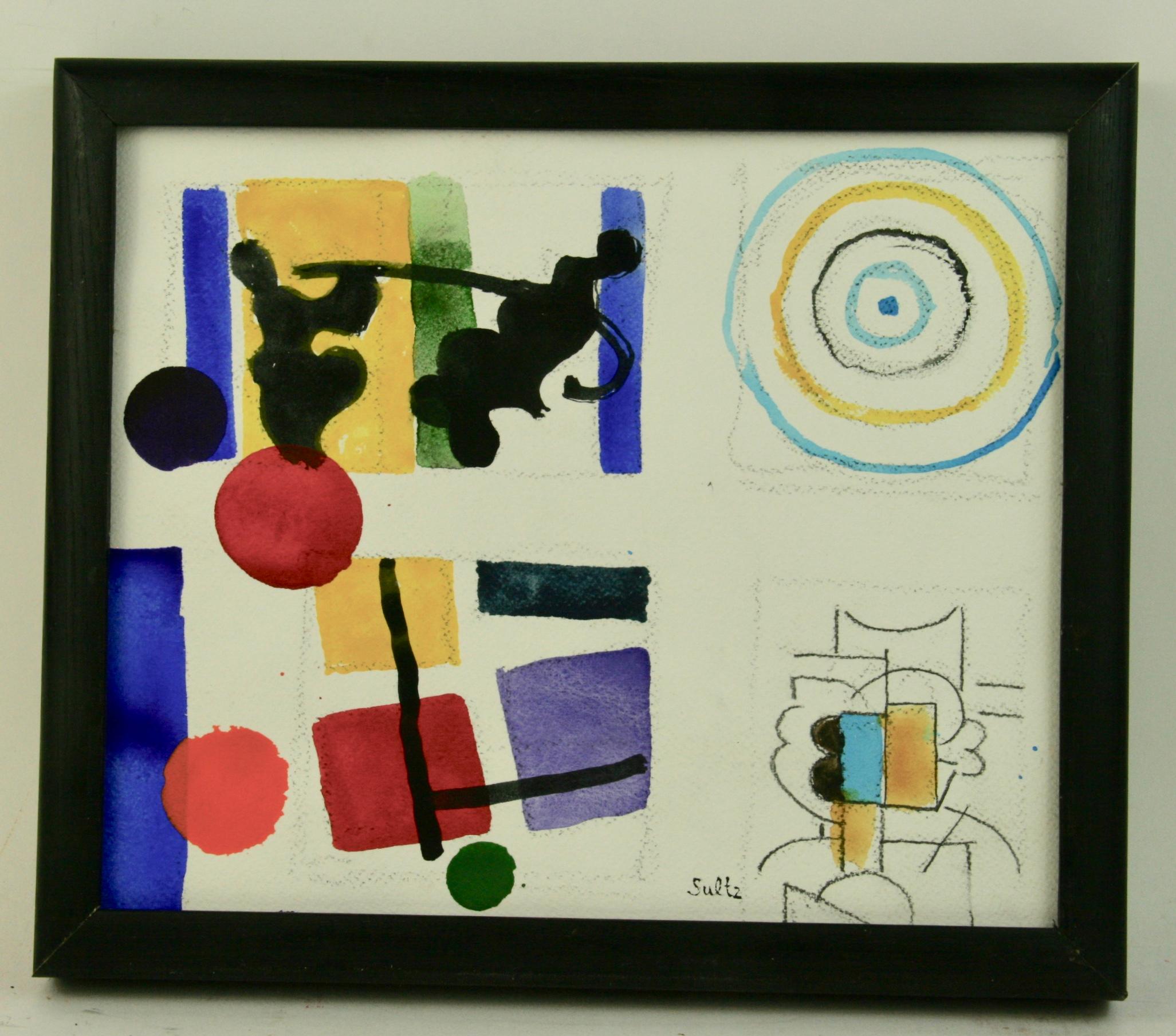 Unknown Abstract Painting - Vintage Tribute to Modern Art Abstract #2, 1970s Acrylic on Paper