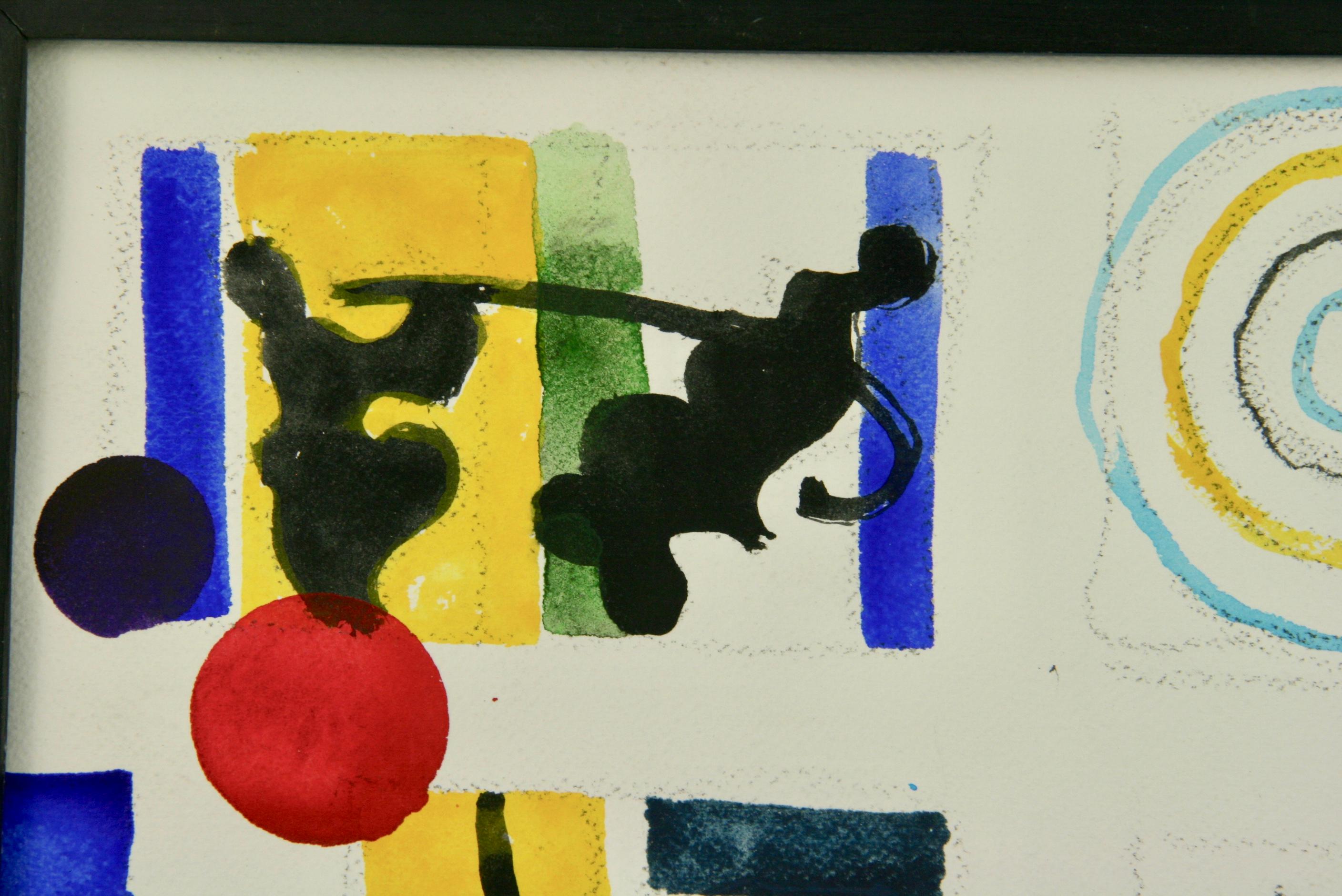 5-3534  Vintage Acrylic Painting  on paper applied to board
Set in a black wood frame