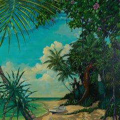 Vintage Tropical Beachscape Painting by John Kiraly