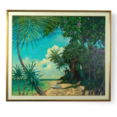 Pintura vintage de paisaje playero tropical de John Kiraly