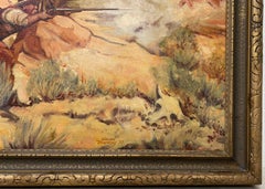 Vintage Western Wagon Ambush Gunfight Oil Painting by Edward Macstay C.1937