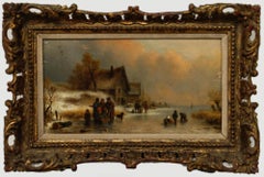 Antique Vinterd  - Northern European School  19th Century Oil, On The Frozen River
