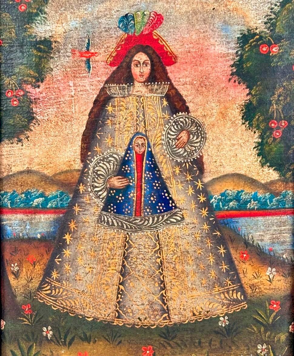 VIRGEN CON NIÑO - ESCUELA CUZQUEÑA - SIGLO XIX - Painting by Unknown