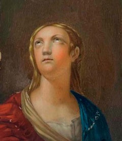 Virgen en miniatura - pintada sobre placa de hueso - Siglo XIX