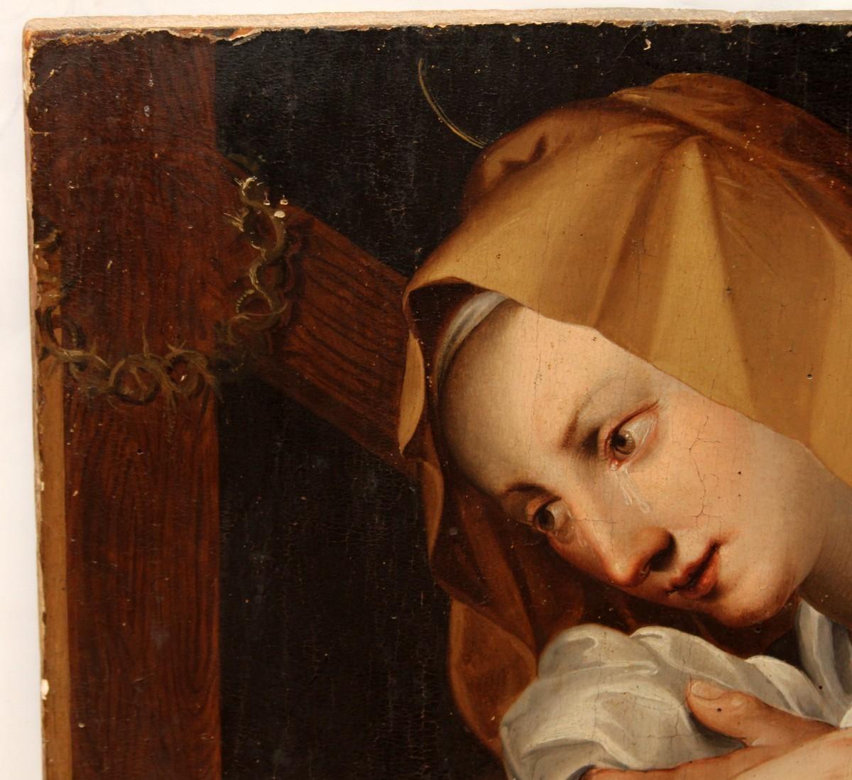 Virgin and Chalice – Florentine School – Circle of Alessandro Allori – 17th Cent - Black Figurative Painting by Unknown