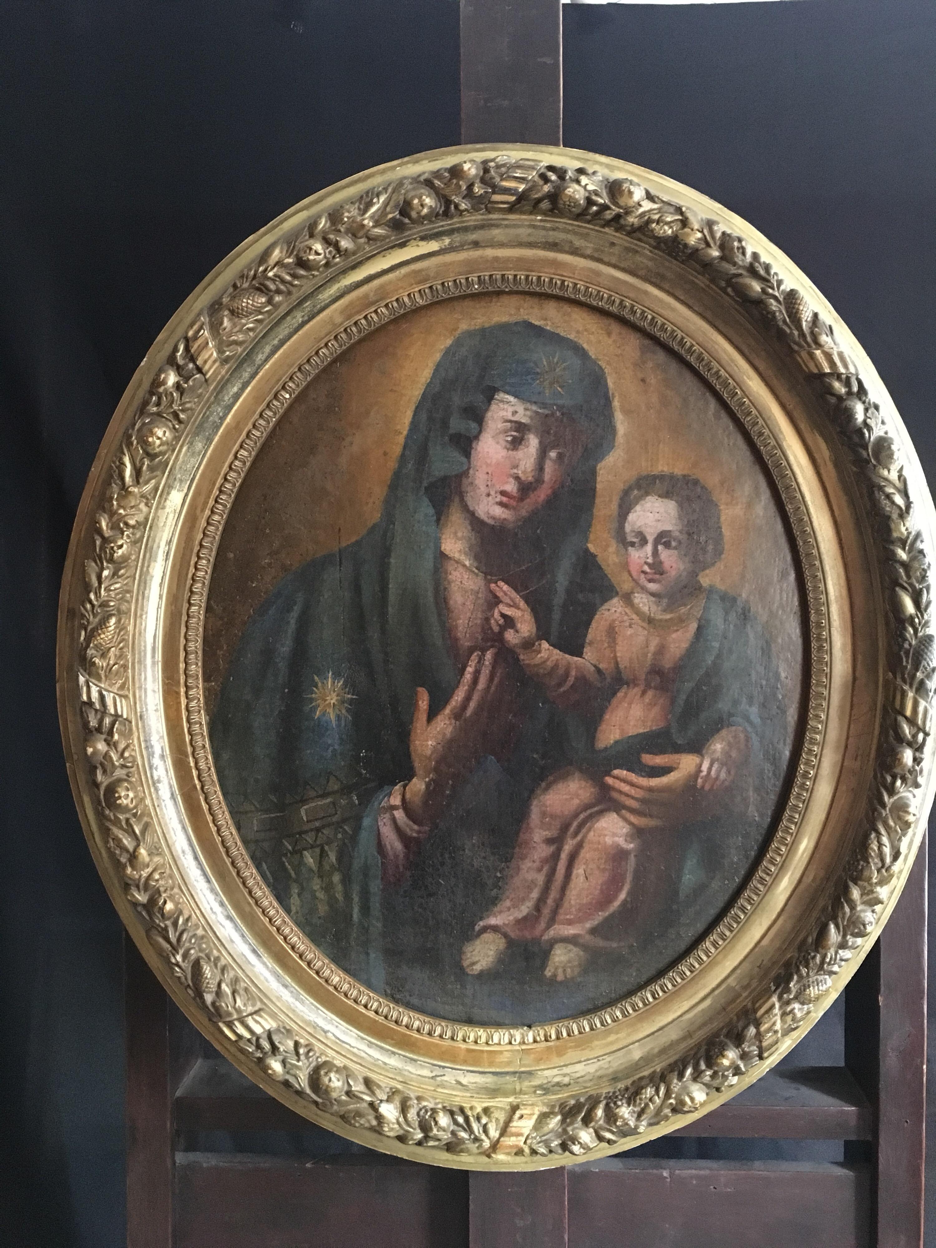 Virgin and Child, 18th Century Portrait of Mary and Jesus, Oval Oil Painting 7