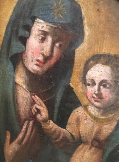 Virgin and Child, 18th Century Portrait of Mary and Jesus, Oval Oil Painting