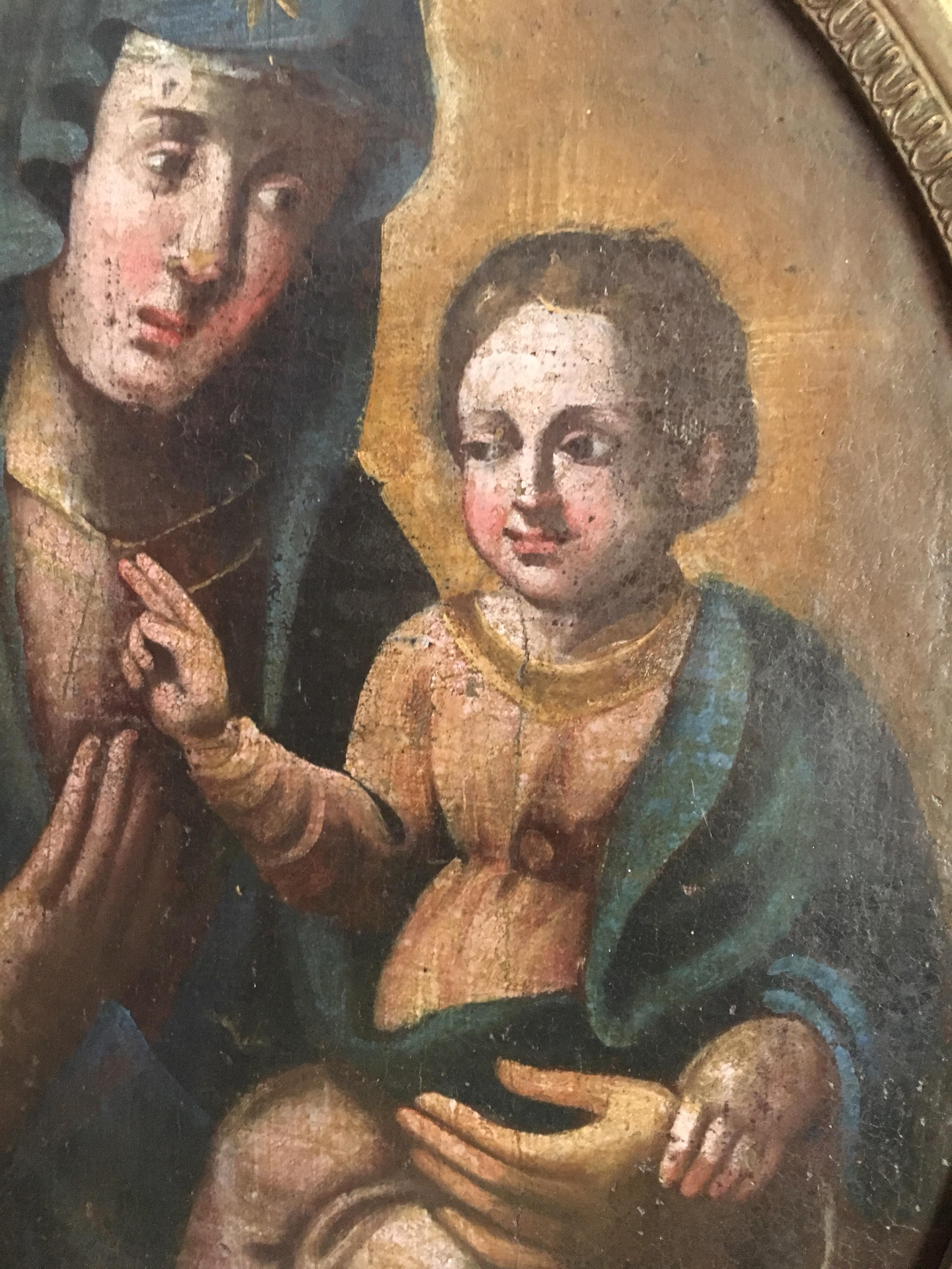 Virgin and Child, 18th Century Portrait of Mary and Jesus, Oval Oil Painting 2