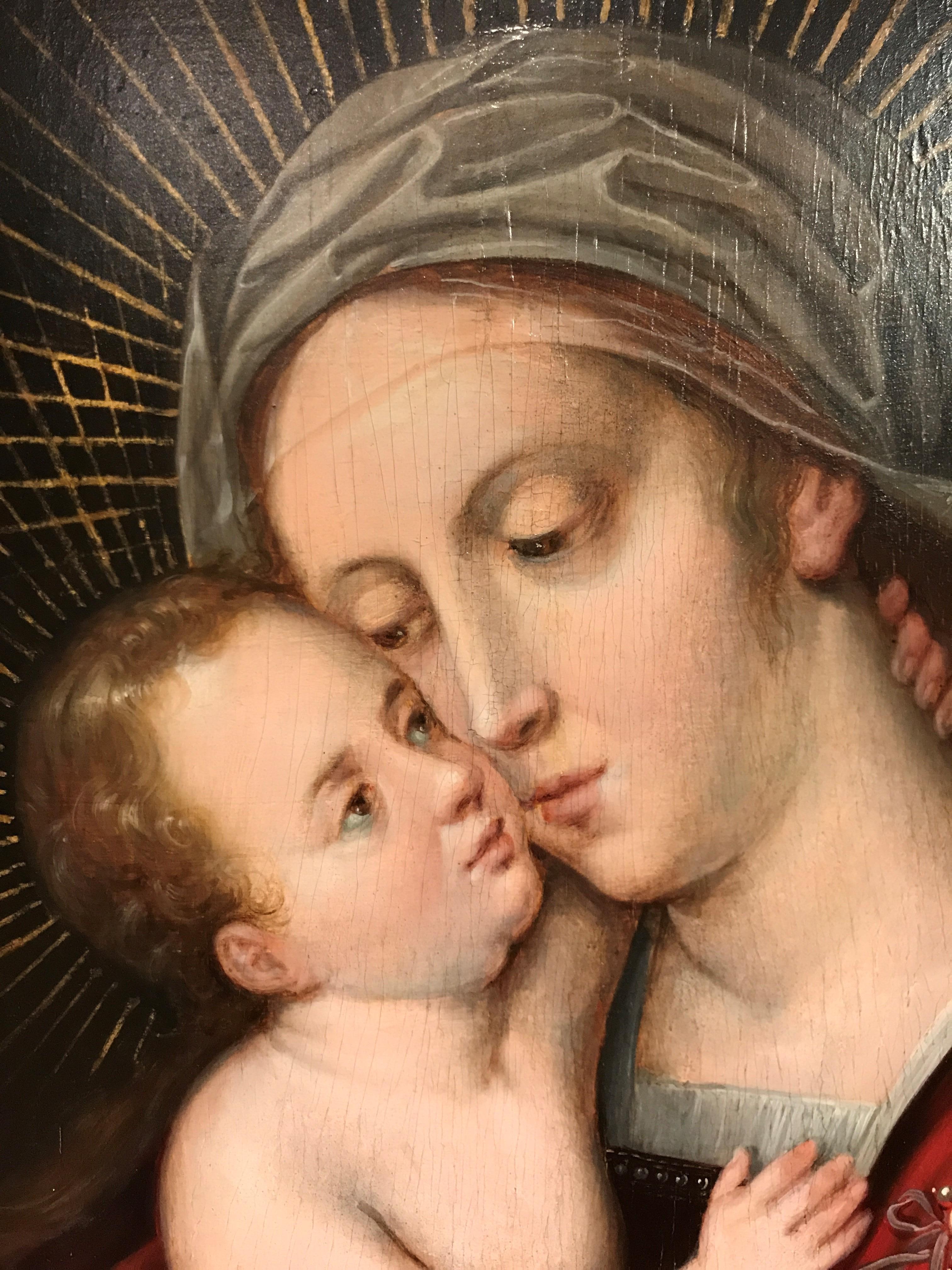 Virgin and Child - Brown Figurative Painting by Unknown