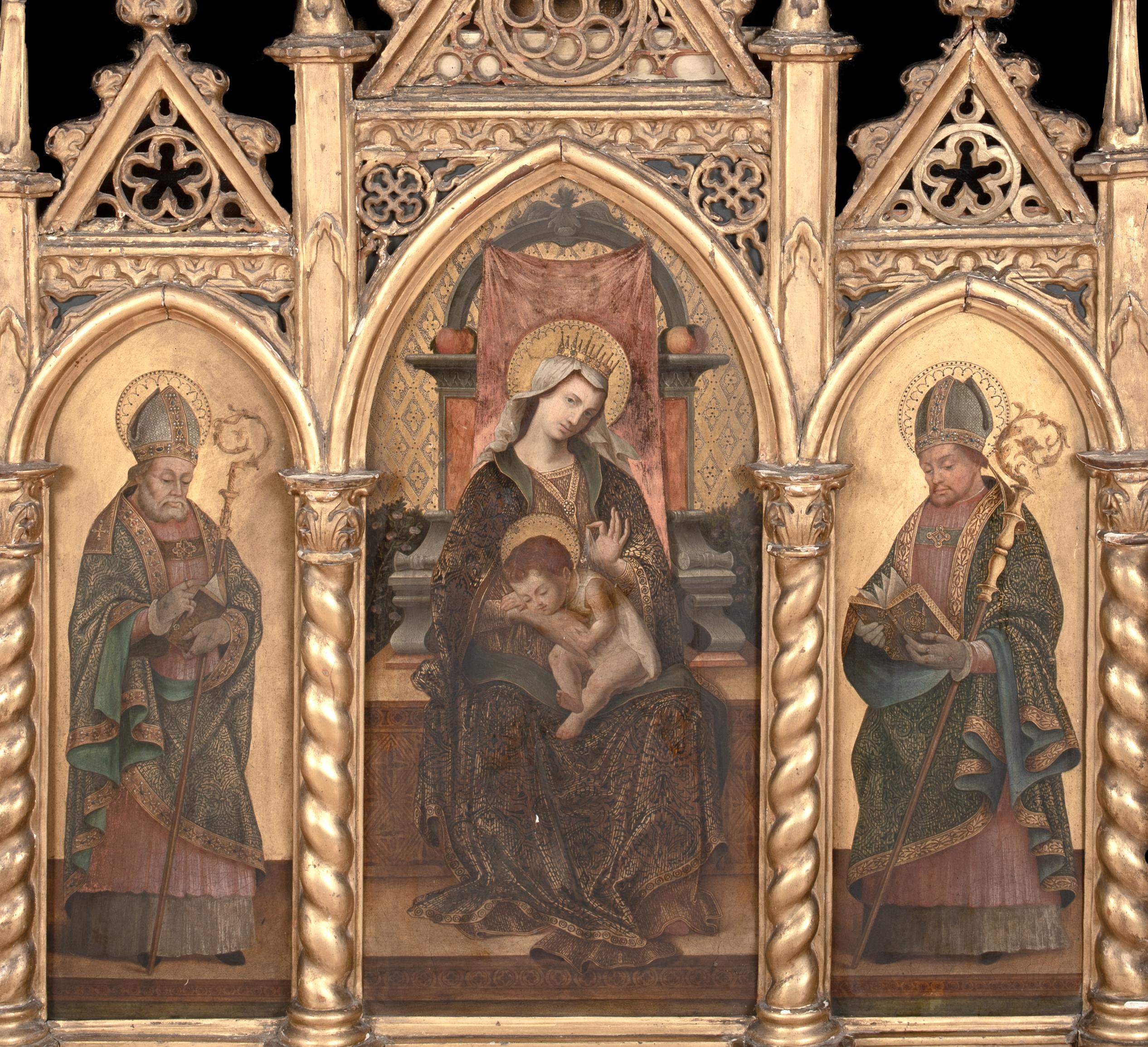 Vergine & Child accompagnati da due santi, trittico - Serafino De Serafini - Portrait Painting Nero di Unknown