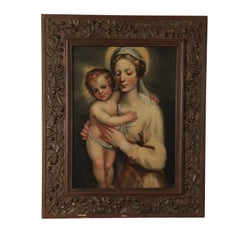 Virgin Mary with Baby, Oil on Canvas, Emilian School 17th Century
